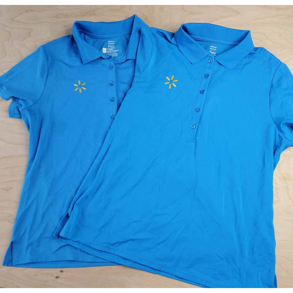 Walmart Store Employee Polo Shirt Womens XL Blue Embroidered Short Sleeve x2